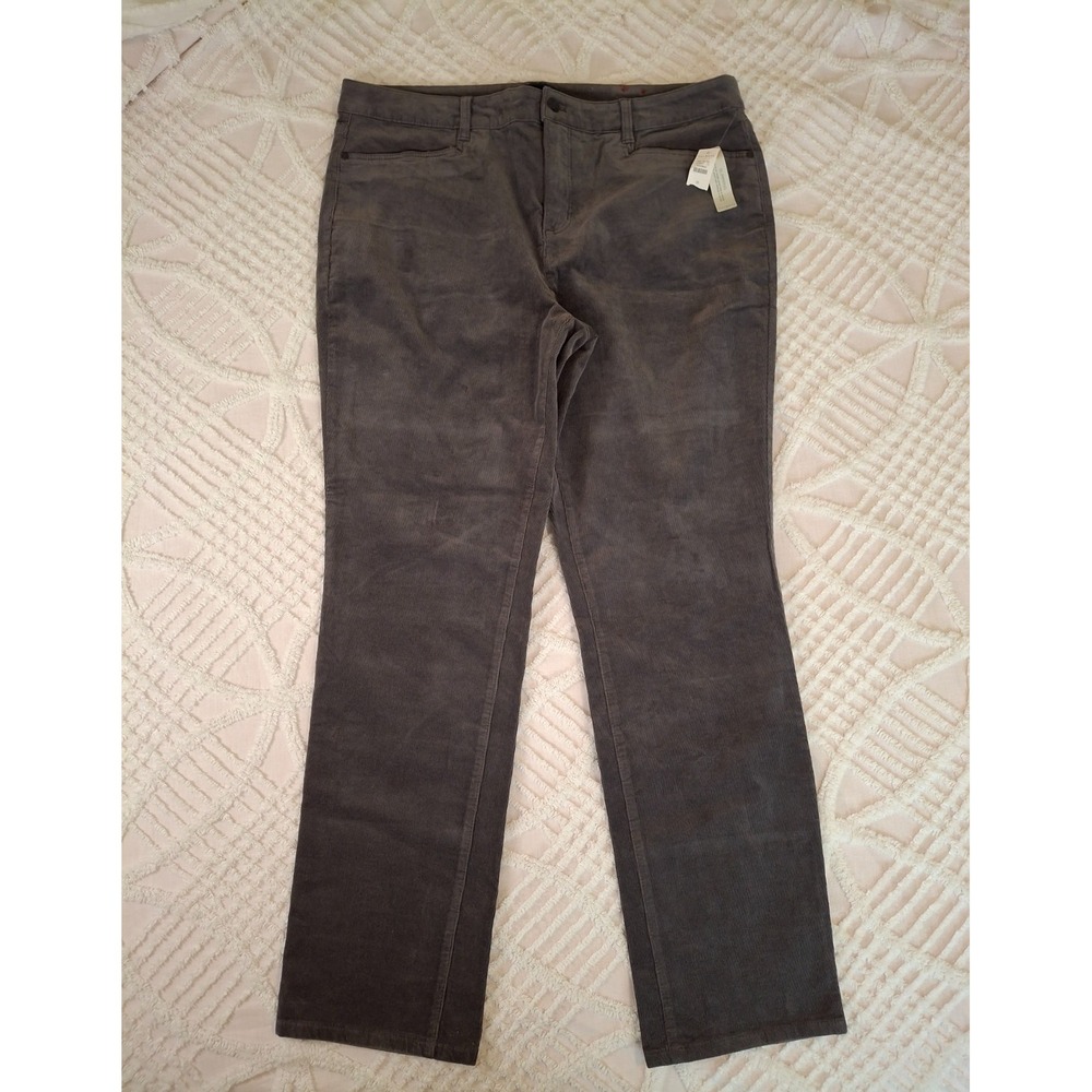 Talbots Womens 16 Corduroy Pants Gray Simply Flattering Straight Leg Stretch NWT